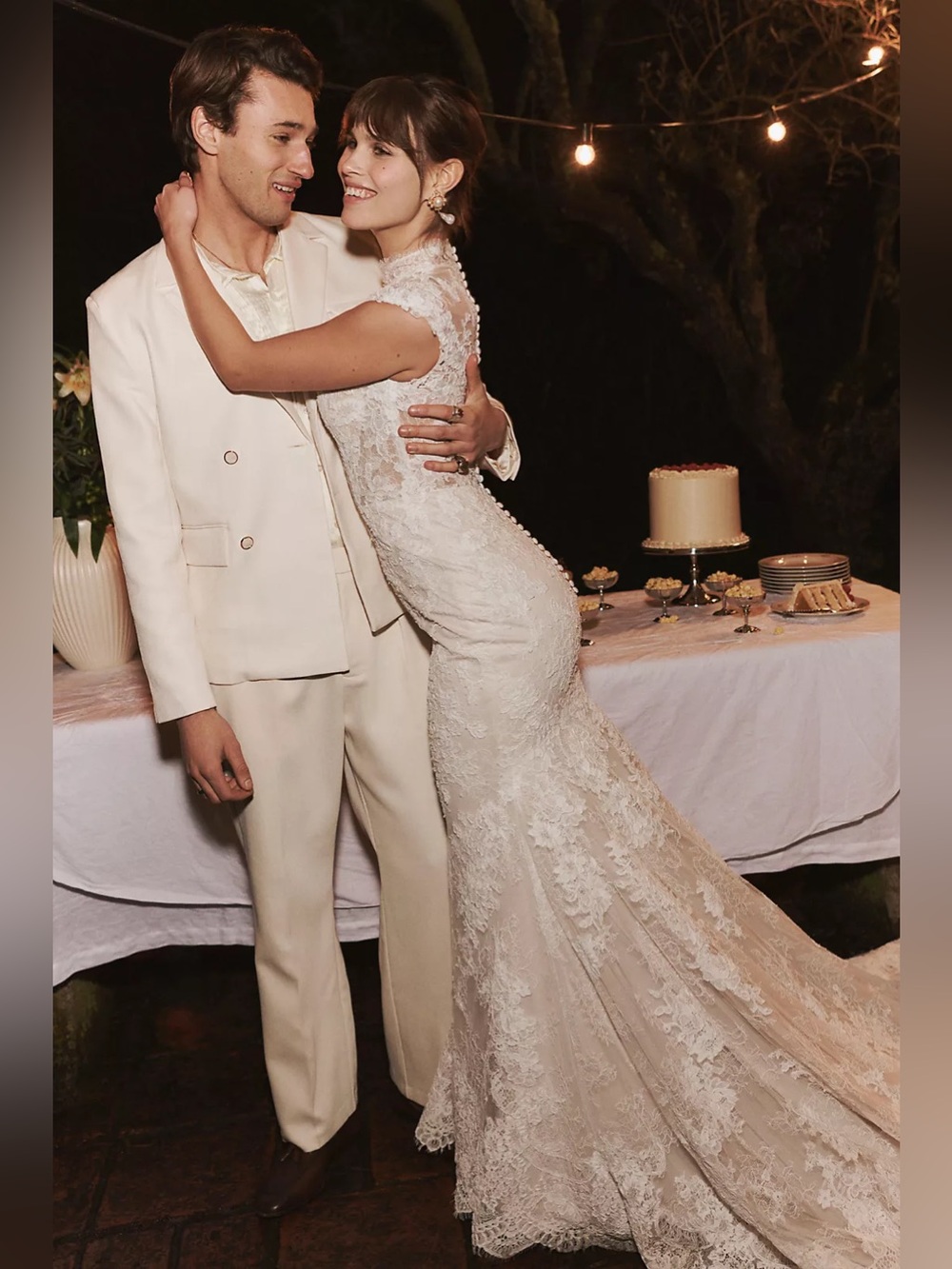 Pronovias x Anthropologie Weddings Eika Lace Wedding Gown Short Sleeve Mock Neck